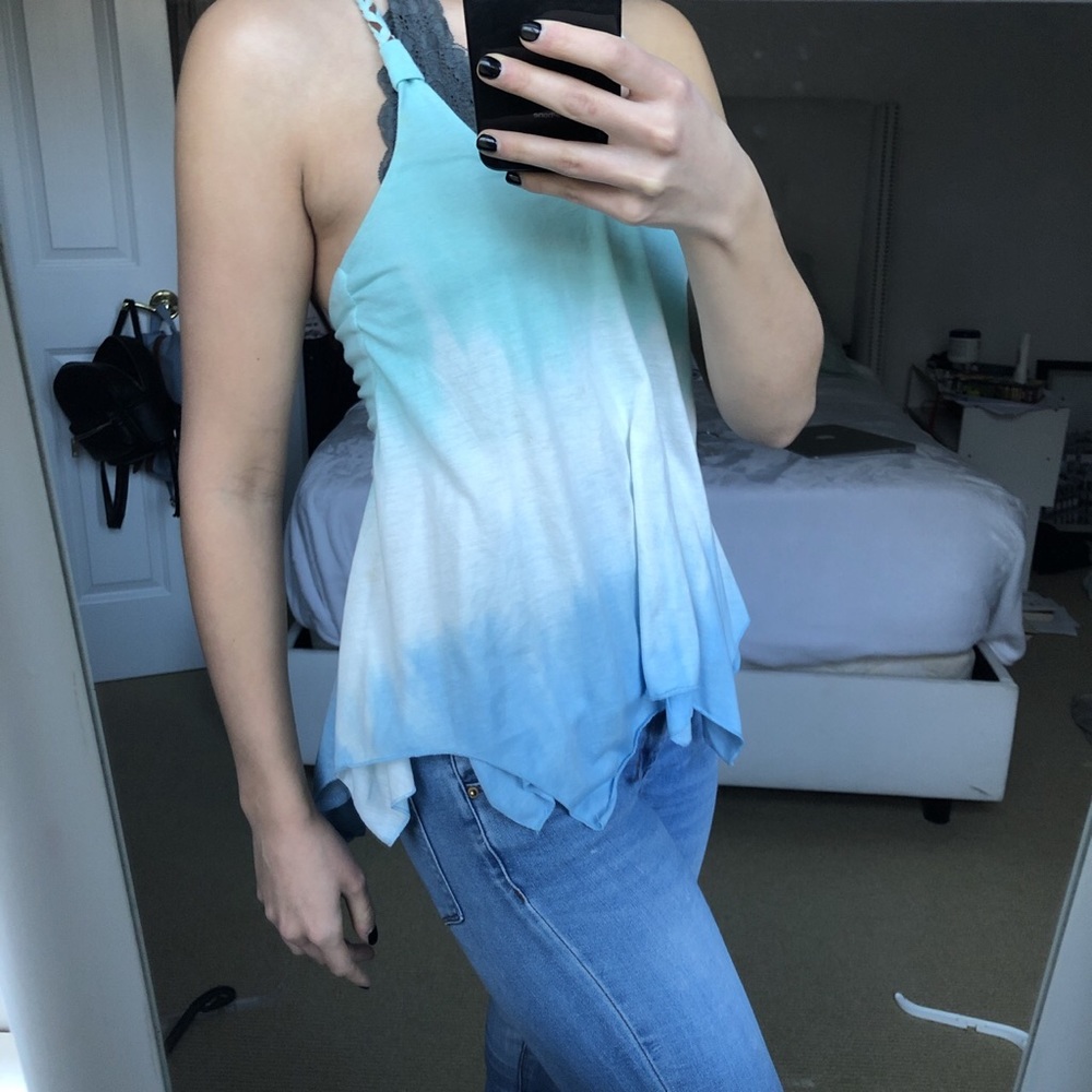 Ocean Drive blue white green ombré tie dye tank